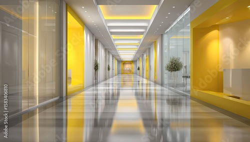 Wallpaper Mural Blurred office interior with white walls and light yellow accents, creating an abstract background for corporate design concepts. Commercial photograph, soft lighting Torontodigital.ca