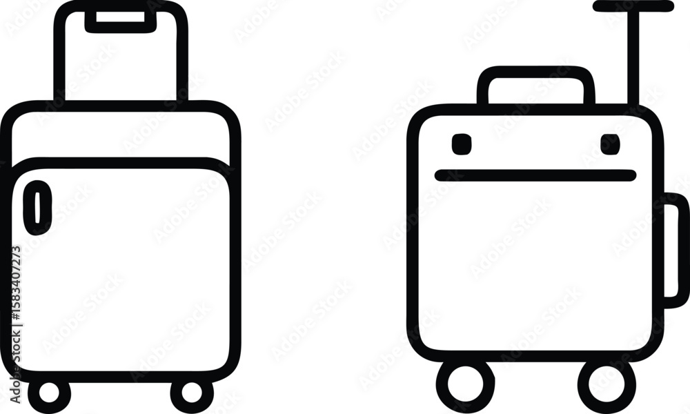 Two Suitcases Icon, Travel Baggage, Luggage Illustration, Simple Line Art, Vacation Trip, Holiday Journey, Vector...