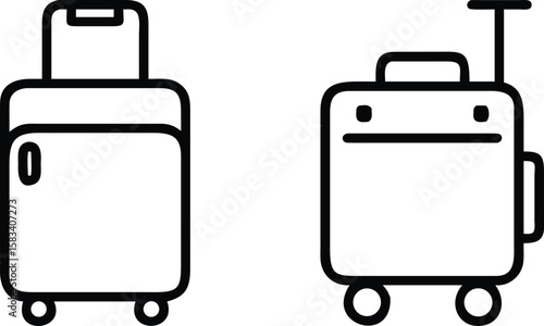 Two Suitcases Icon, Travel Baggage, Luggage Illustration, Simple Line Art, Vacation Trip, Holiday Journey, Vector...