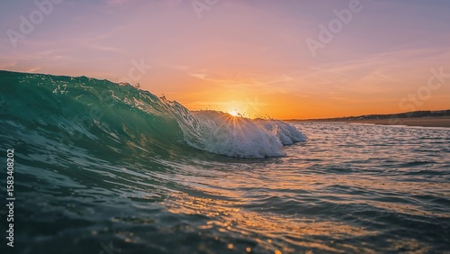 Twilight wave breaking as observed from the sea