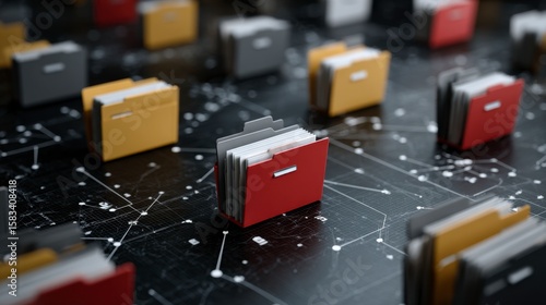 Folder Structure with Documents Red, Yellow and Grey