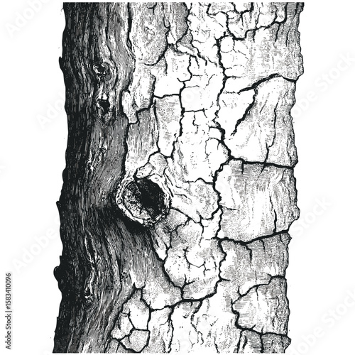 Engraved bark peeling texture, hand-drawn tree skin sketch, vintage forest surface, retro cracked wood pattern, vector illustration, antique botanical texture, nature etching, png.
