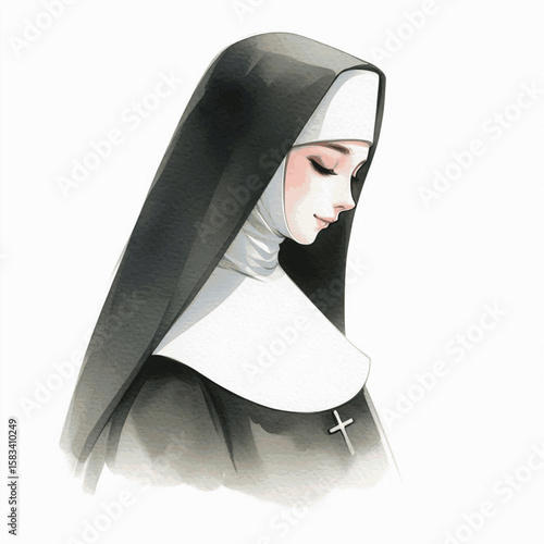 Morning Silence: nun isolated watercolor vector illustration svg