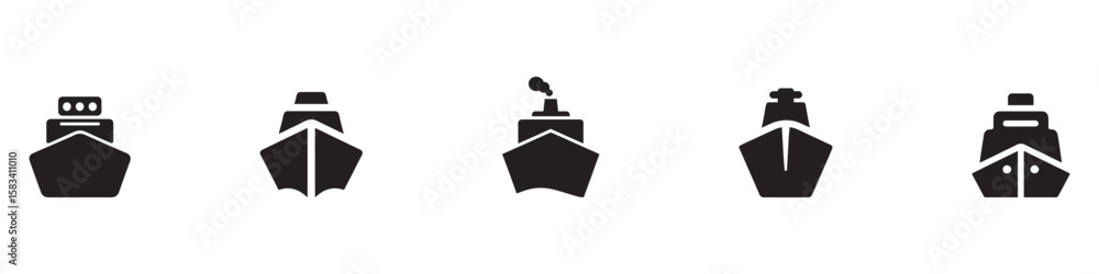 Obraz premium Ship icon. Cruise ship vector icon. Boat sign. Cruise liner. Front view ship icon. Ship icon outlined icon. Vector Illustration.