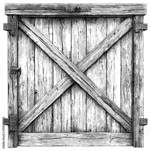 Engraved barn door wood texture, vintage rural surface, hand-drawn timber sketch, retro farm background, rustic wood panel, antique carpenter detail, farmhouse style, vector illustration.