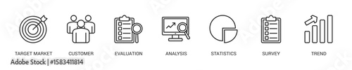 Market Research Line Icon Set. Vector Illustration Concept With Some Icons. Designed In Line Style