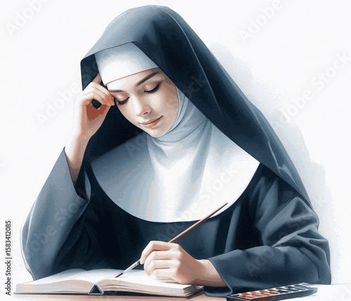 Sister's Garden: nun isolated watercolor vector illustration svg