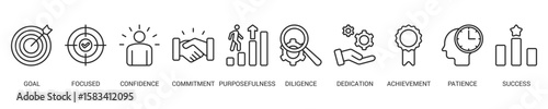 Perseverance Line Icon Set. Vector Illustration Concept With Some Icons. Designed In Line Style