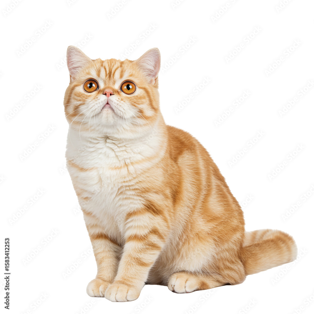 Obraz premium Red tabby cat sitting and looking up posing