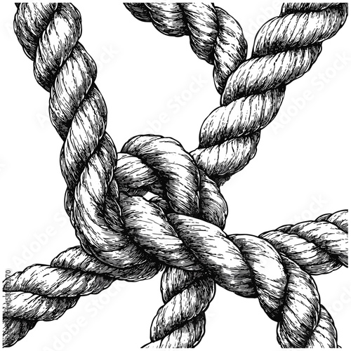 Hand-drawn knot sketch pattern, engraved braided rope texture, antique nautical texture, retro thread design, vintage climbing detail, vector illustration, maritime design elements.