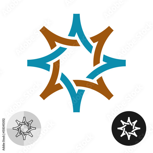 Celtic style star with 8 rays. Eight-pointed symbol with connected and interweaved wide line elements. Sky star or sun simple tattoo illustration. Navigation symbol.