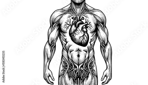 human heart anatomy lineart isolated on white