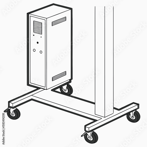 CPU stand with wheels, mobile and convenient, isolated on a white background.