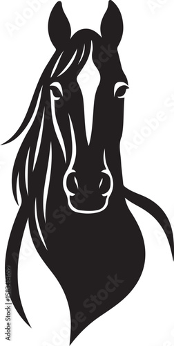 Horse head silhouette elegant black and white design, Noble steed vector illustration