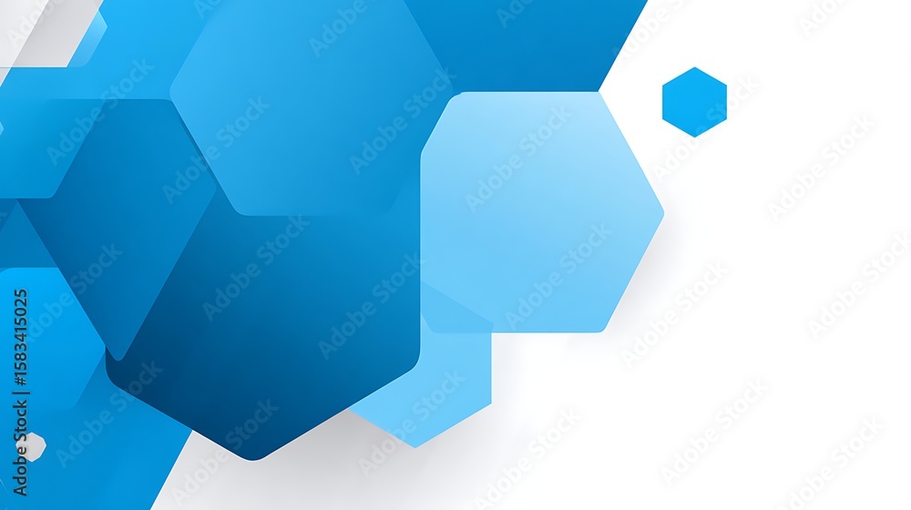Minimalist white blank hexagonal shape with light blue background, simple vector illustration in flat design style, featuring clean lines, geometric symmetry, white empty space in center