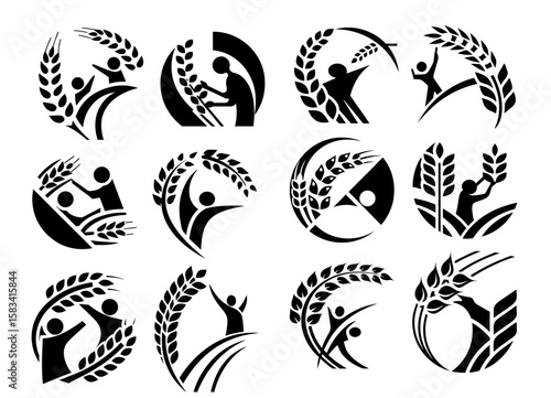 Stylized Agricultural Icons with Human Figures