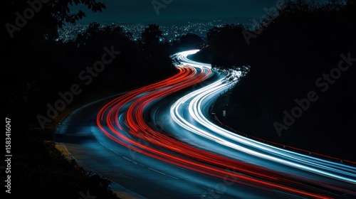 Winding highway at night
