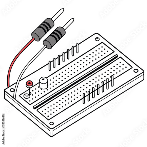 Electronics breadboard, for prototyping circuits, isolated on a white background.
