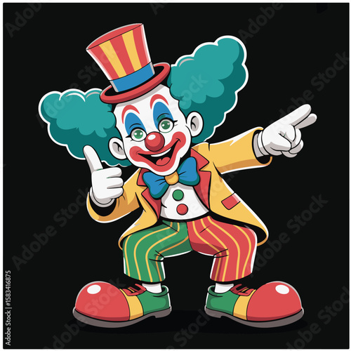 Cartoon clown illustration with balloons, a fun and funny circus character for a child's party