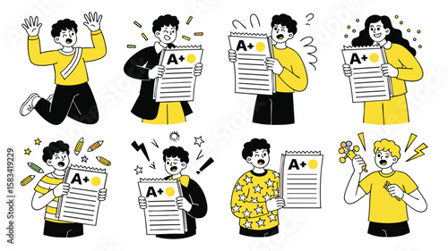 Celebrating Success: Diverse Professionals Rejoicing, Achievement, Teamwork, Business Graphics, Illustration, Vector Art