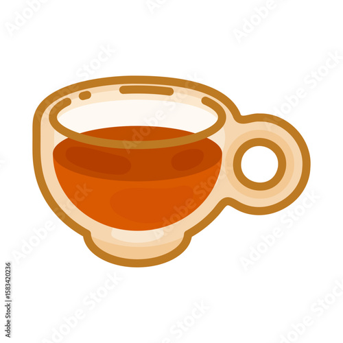 Cup of Tea Illustration. Transparent tea cup with warm orange liquid in flat cartoon style on clean background.