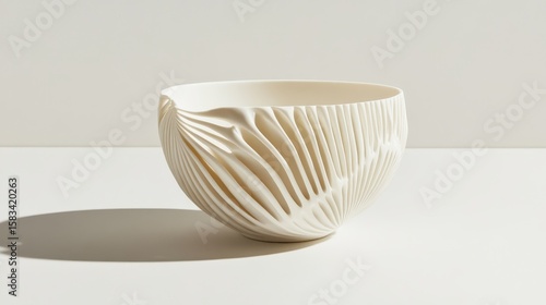Elegant White Bowl with Textured Surface and Artistic Design