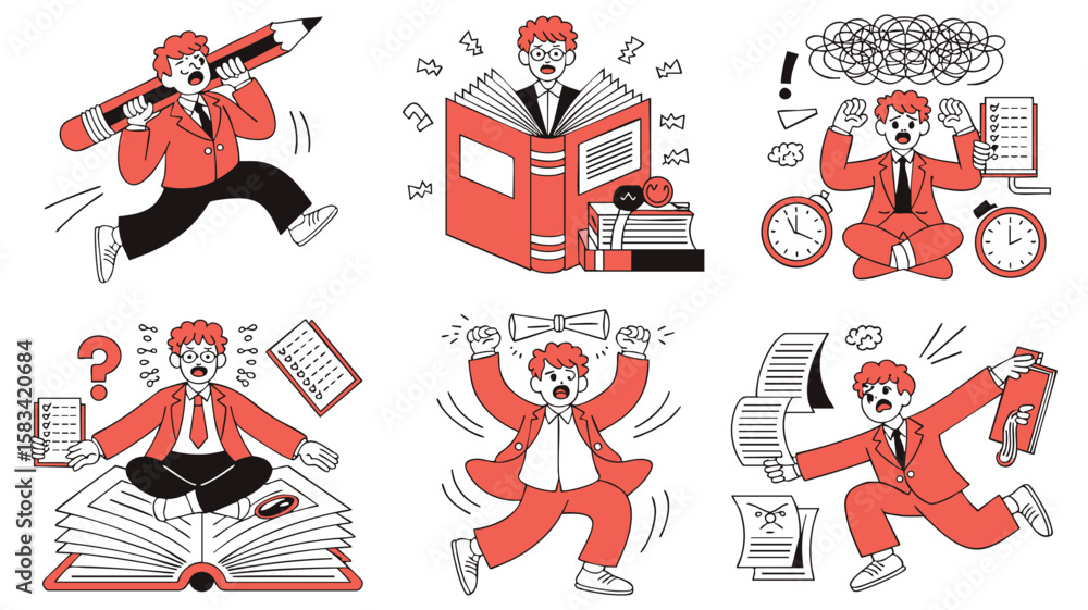 Naklejka premium Vibrant Illustrations: Busy Professionals in Action
