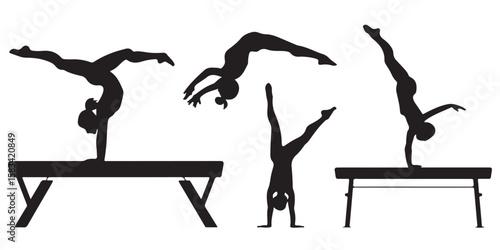 various style gymnast silhouette set of vector icon

