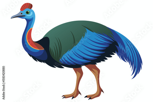 A Colorful Cassowary Bird Standing Tall with Blue Feathers and a Red Crest
