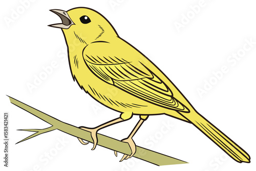 A Delightful Canary Perched on a Twig Singing Its Heart Out in a Sunny Yellow Hue