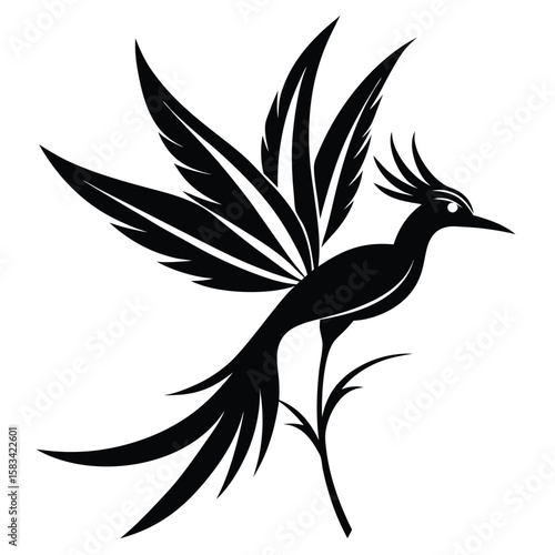 Majestic Bird of Paradise Illustration A Symphony of Feathers and Graceful Silhouette
