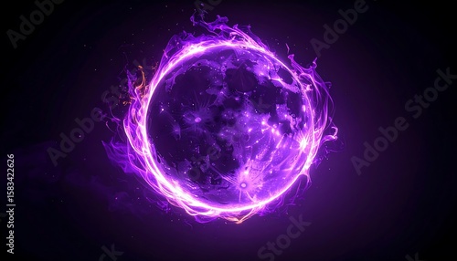 Fiery purple sphere, glowing flames