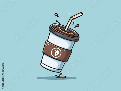 Flying Coffee Cup Flat Vector Illustration