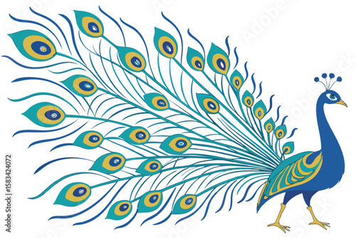 Wallpaper Mural Stylized Peacock Illustration with Vibrant Teal and Blue Feathers Exuding Elegance and Sophistication Torontodigital.ca