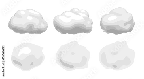 Illustration of six fluffy white cotton ball like shapes arranged in a two by three grid pattern