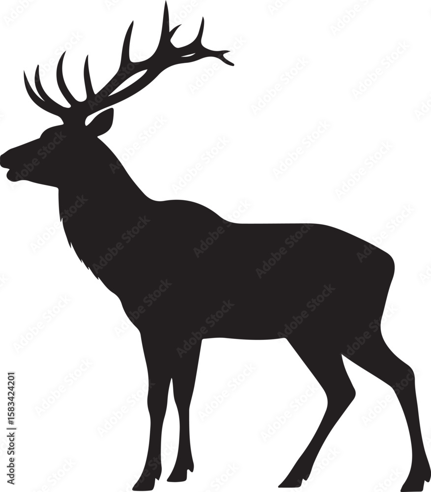 Obraz premium Striking Silhouette A Majestic Deer Profile with Antlers, Wildlife Symbolism in Black and White, Deer, silhouette art, nature imagery and natural themes.