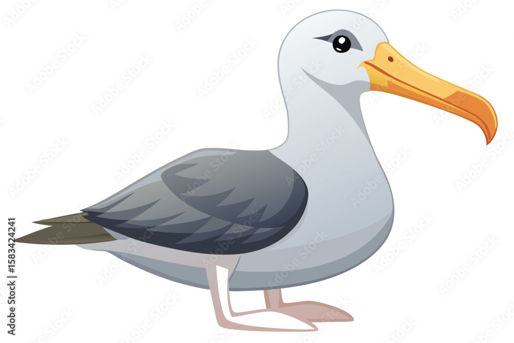 Fototapeta premium Cartoon Seagull Illustration Standing on its Feet Against a White Background for Creative Projects