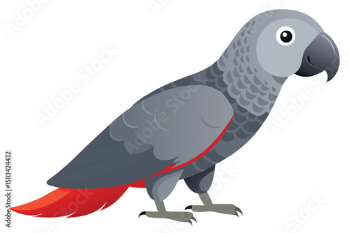 A Captivating African Grey Parrot Perched Gracefully with Red Feathers and Grey Plumage Displayed