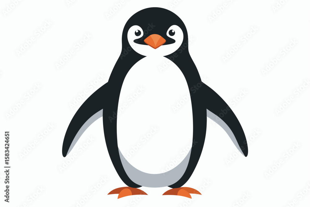 Obraz premium Adorable Cartoon Penguin Standing Tall with a White Belly and Orange Beak and Feet