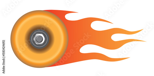 Skateboard wheel leaving fire flames: speed and movement concept