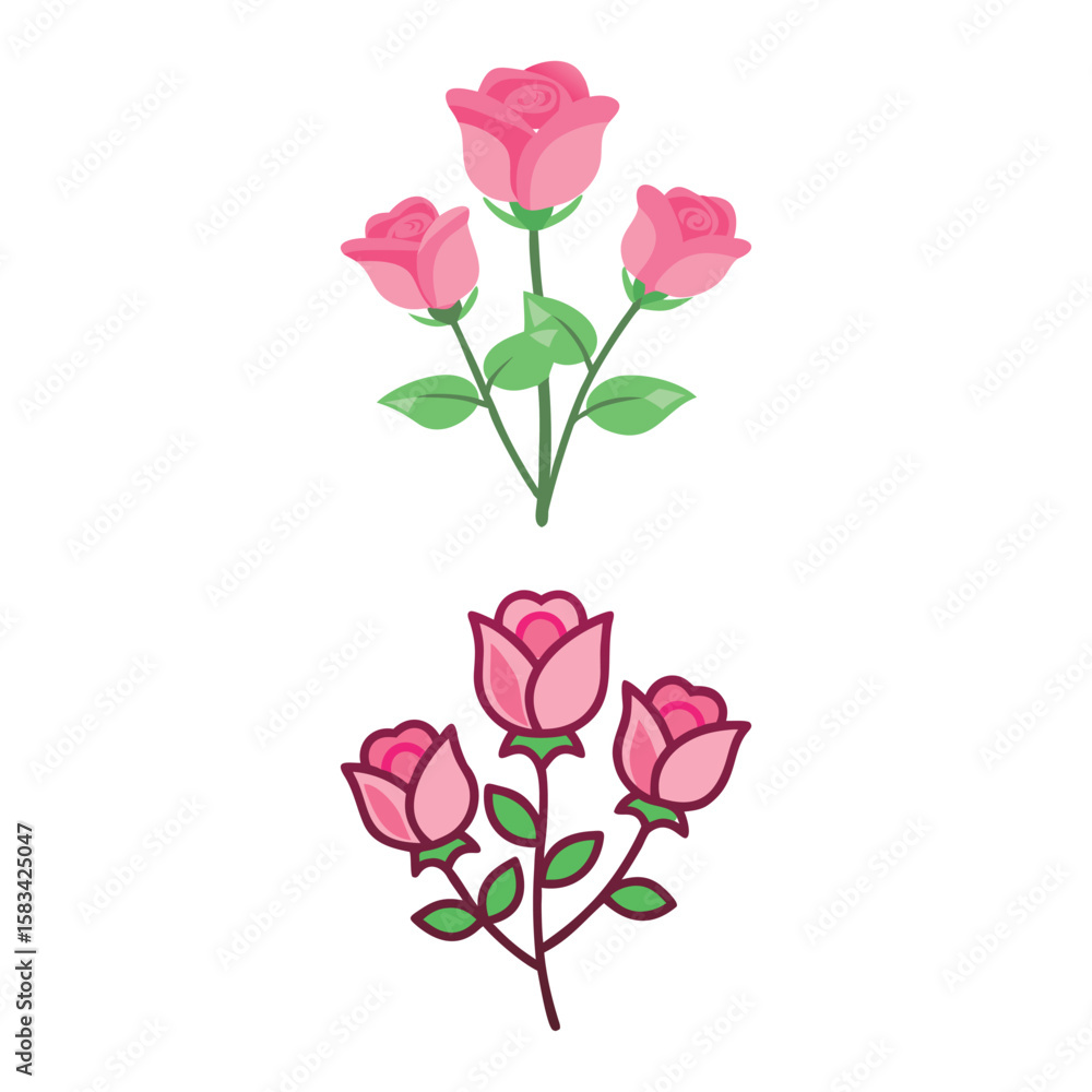 Fototapeta premium Pink Rose Flowers Bouquet Illustrations