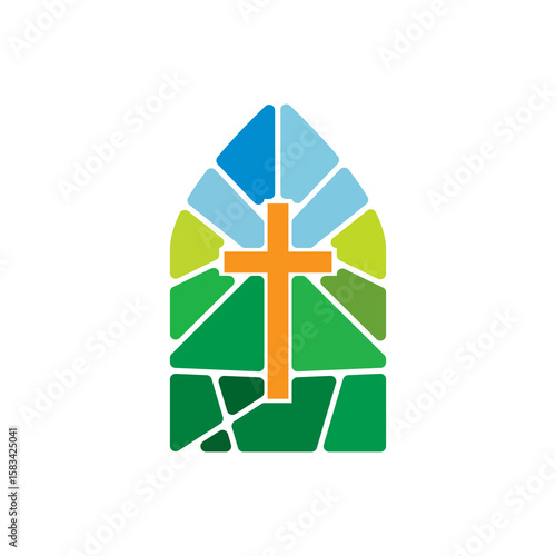 Church stain glass window icon isolated on white background