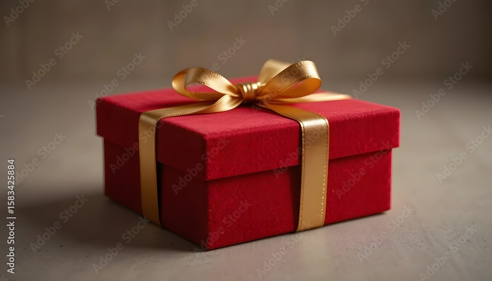 Obraz premium Red velvet gift box with golden ribbon