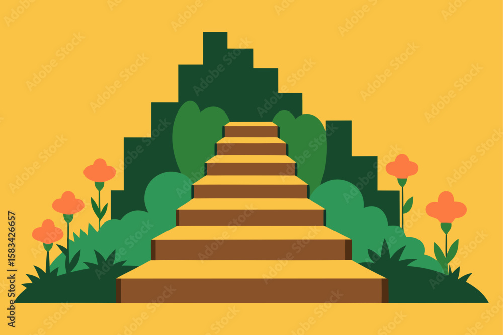 Fototapeta premium Vector illustration of a winding staircase to the sky, a symbolic path to success and achievement