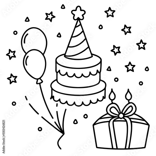 Birthday Bash Line Art Vector Set