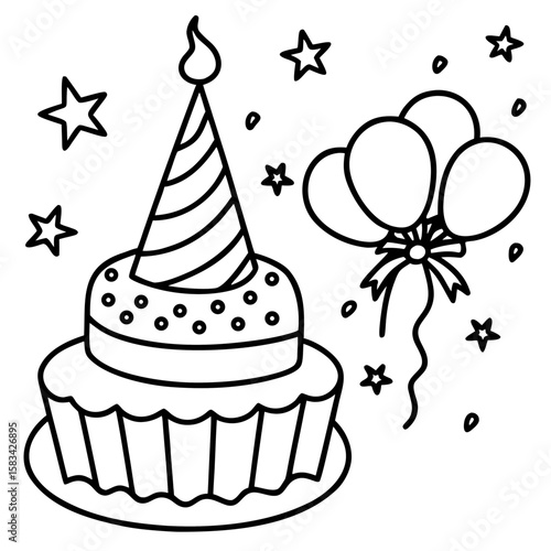 Birthday Bash Line Art Vector Set
