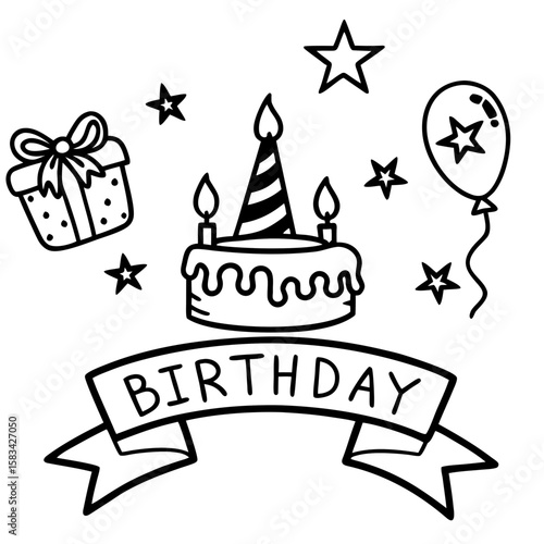 Birthday Bash Line Art Vector Set