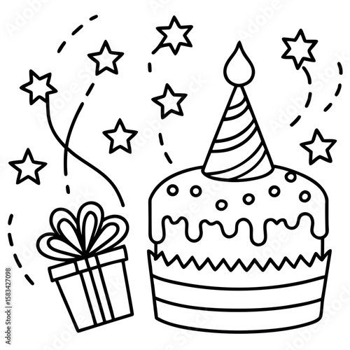 Birthday Bash Line Art Vector Set