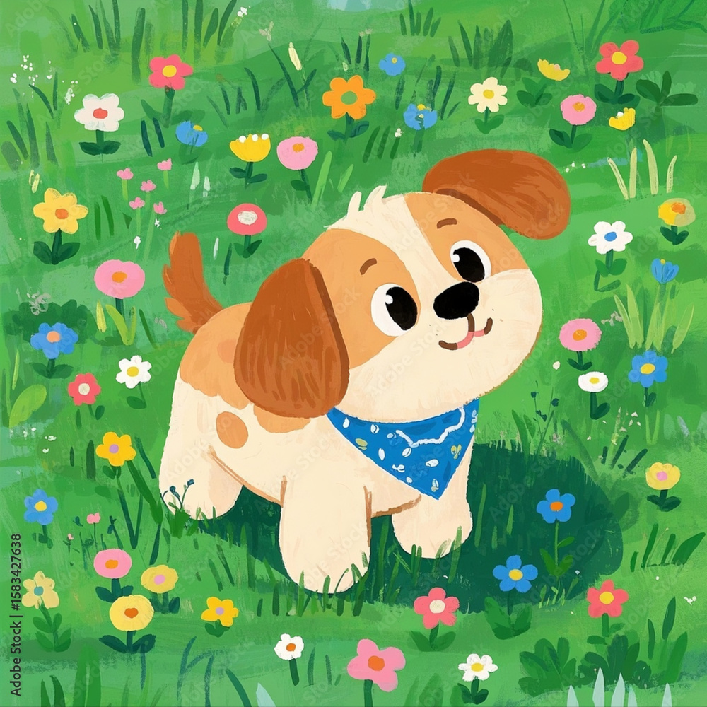 Obraz premium dog and flowers 6254