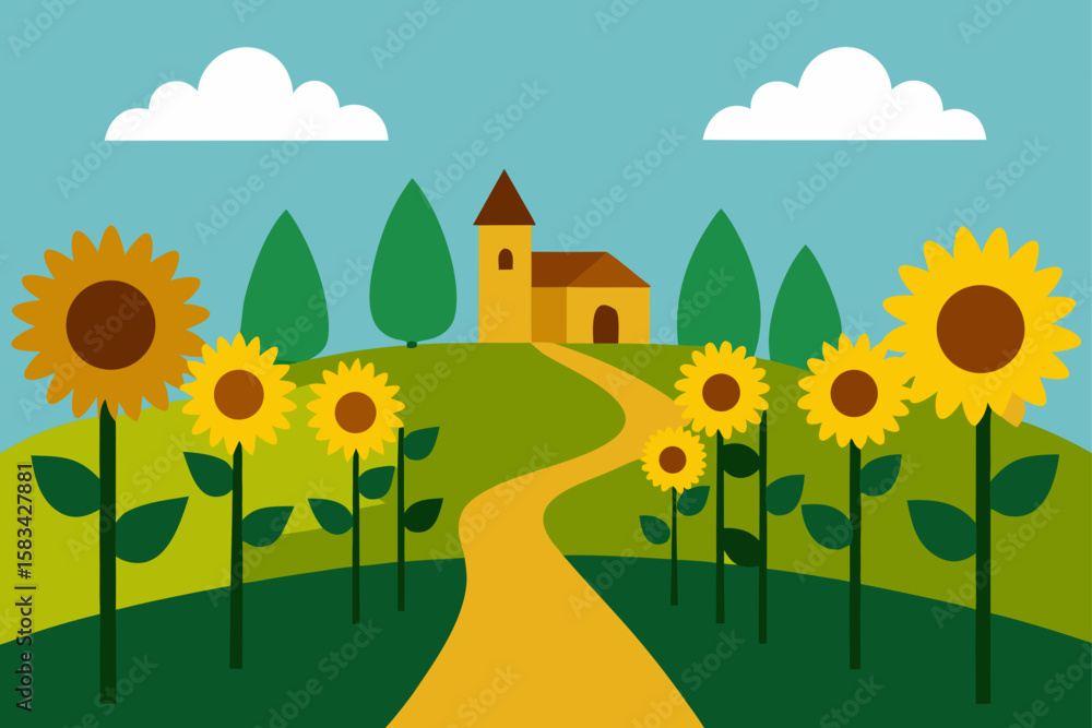 Fototapeta premium summer landscape with trees and flowers